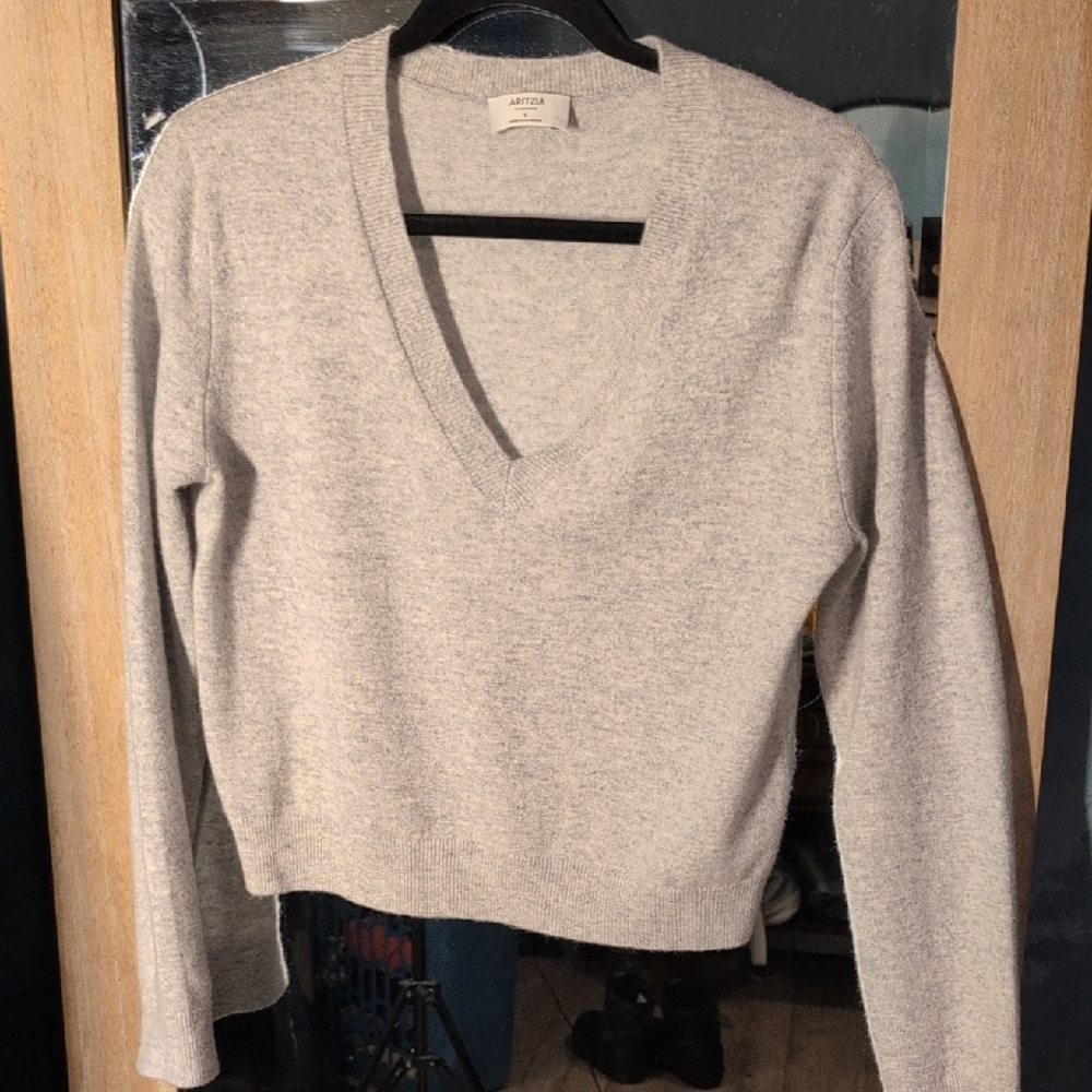 Aritzia Light Gray V-Neck Sweater